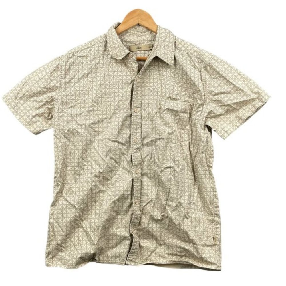 Stussy Shirt Mens Medium Subtle Yellow Button Up Short Sleeve Streetwear Casual
